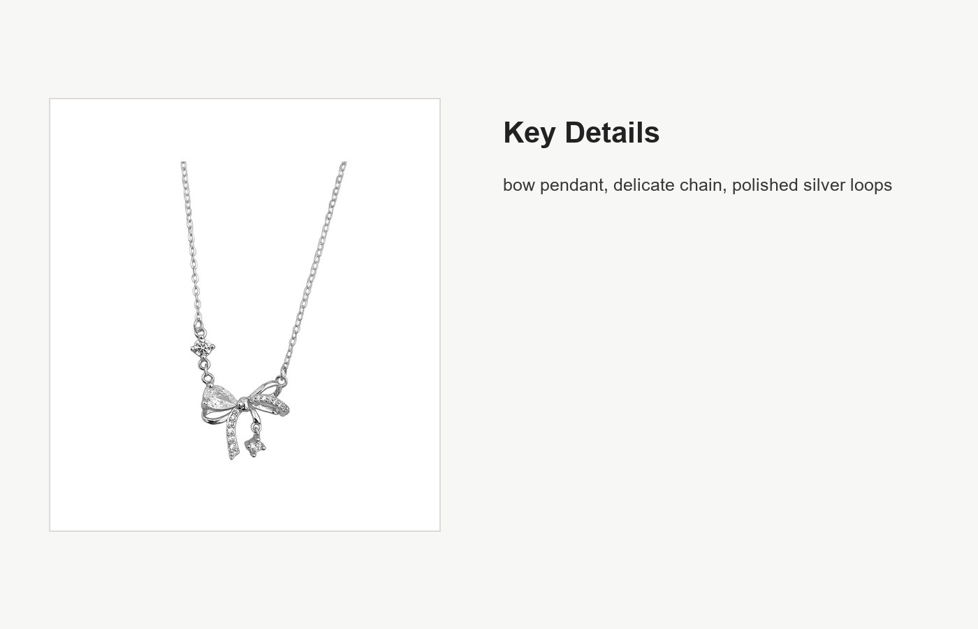S999 Silver Bow Pendant Necklace for Women detail image