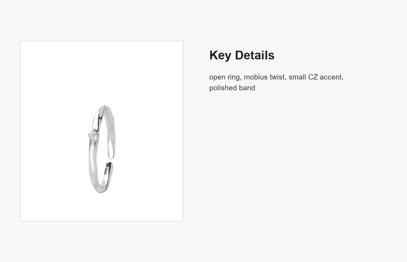 S999 Silver Mobius CZ Open Ring for Women detail image