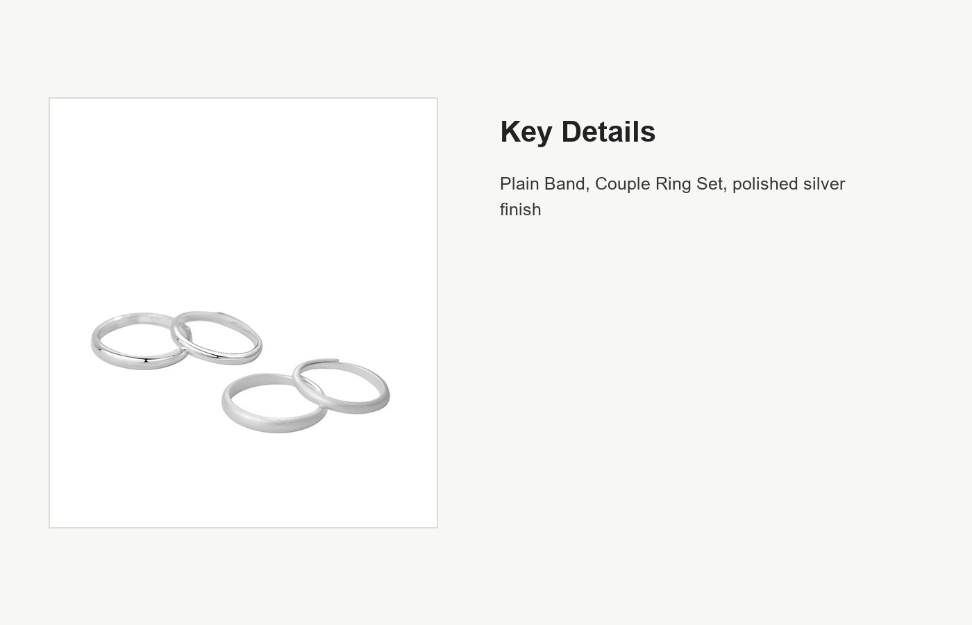 S999 Silver Plain Band Couple Ring Set for Women and Men detail image