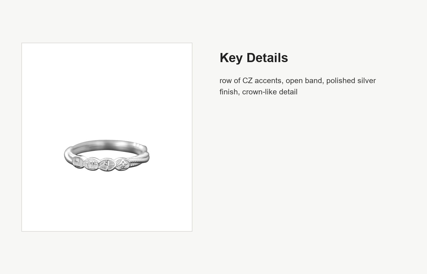 S999 Silver CZ Crown Open Ring for Women detail image