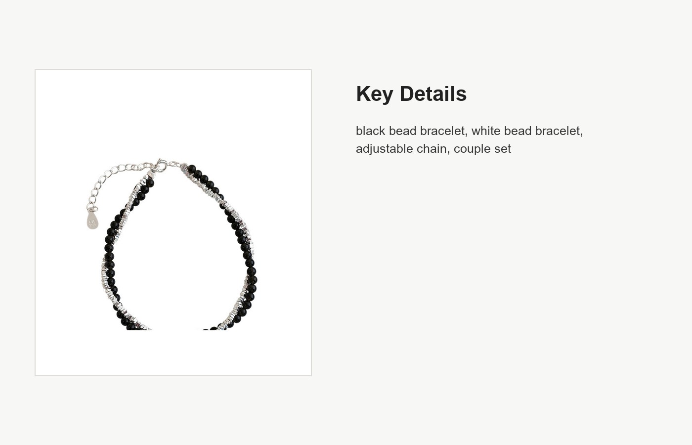 S999 Silver Obsidian and White Agate Couple Bracelet Set detail image