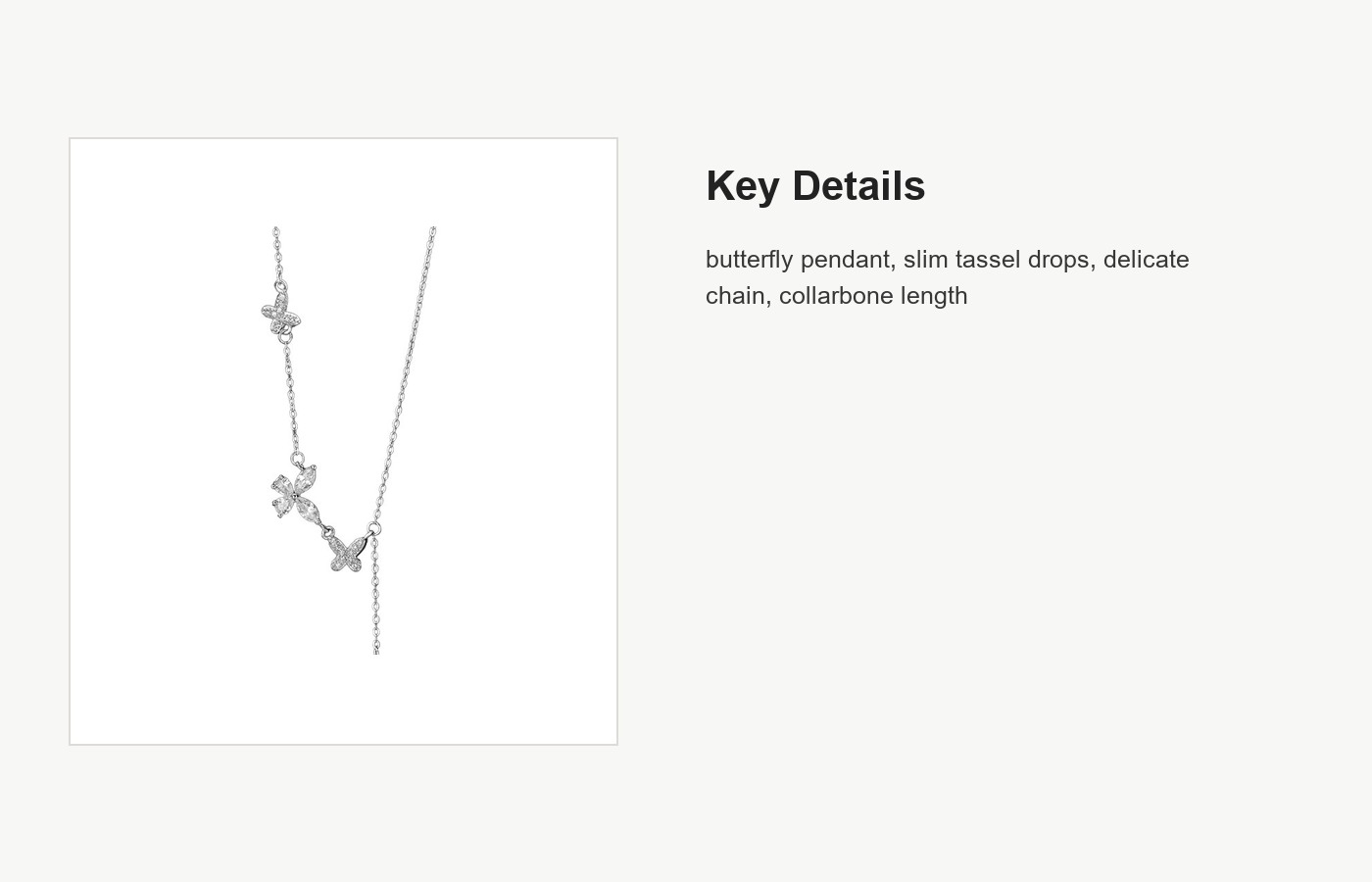 S999 Silver Butterfly Tassel Pendant Necklace for Women detail image