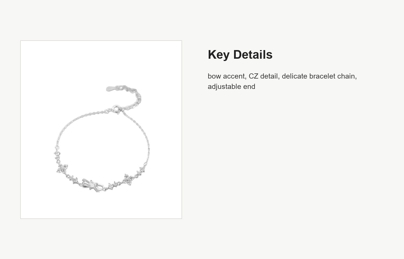 S999 Silver CZ Bow Bracelet for Women detail image