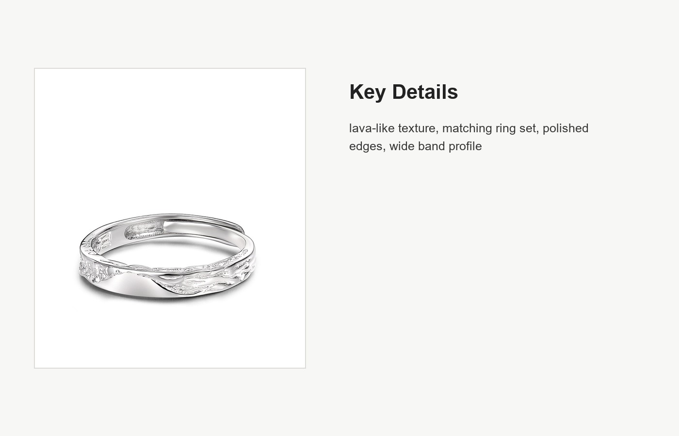S999 Silver Lava Texture Couple Ring Set for Women and Men detail image