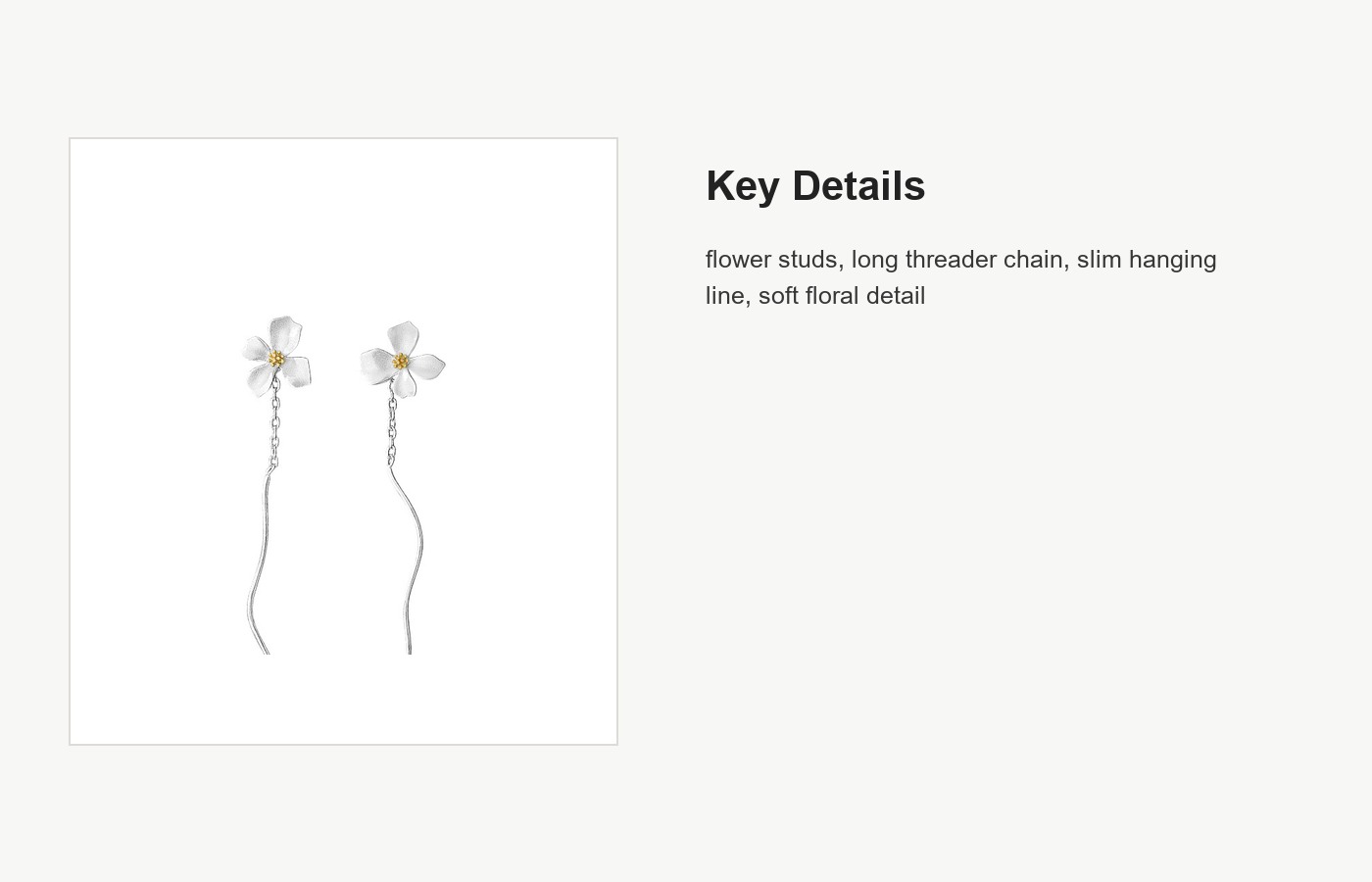 S999 Silver Gardenia Flower Threader Earrings for Women detail image
