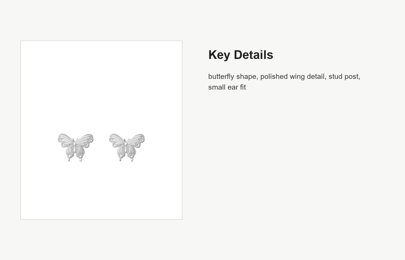 S999 Silver Butterfly Stud Earrings for Women detail image