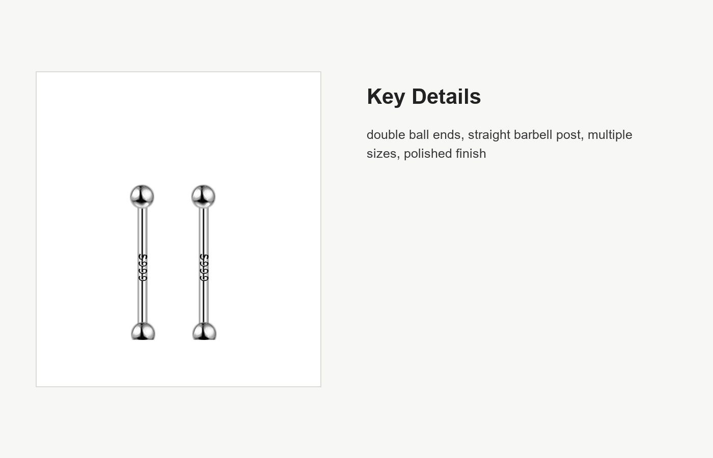 S999 Silver Double Ball Barbell Stud Earrings, Multiple Sizes detail image