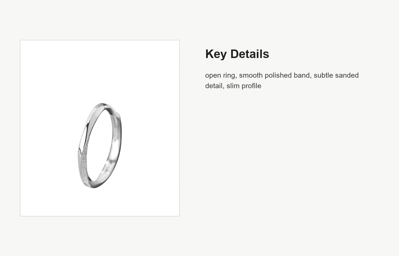 S999 Silver Sanded Smooth Open Ring for Women detail image