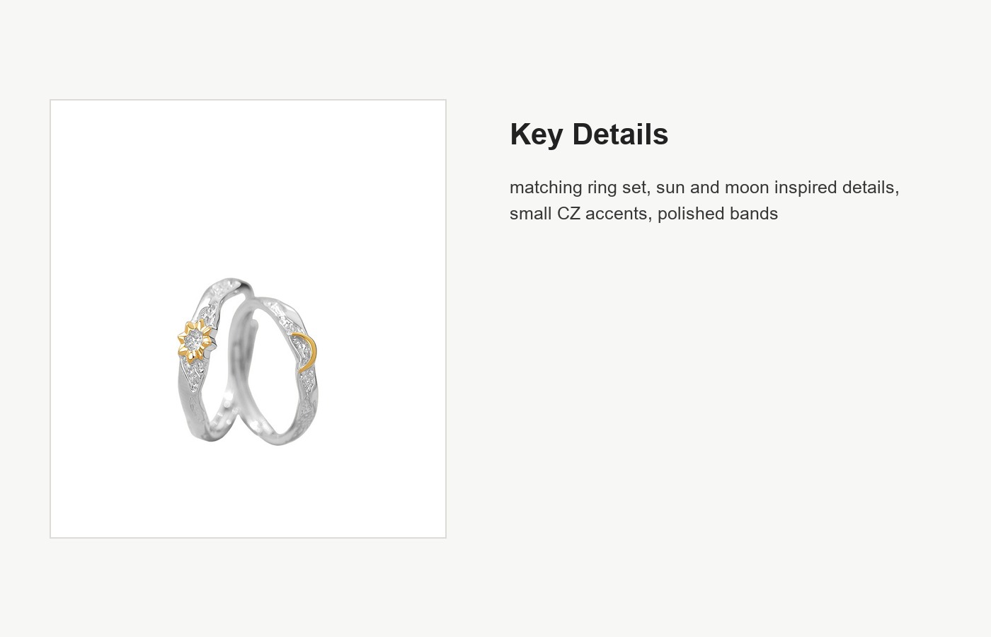 S999 Silver Sun and Moon Couple Ring Set with CZ Accents detail image