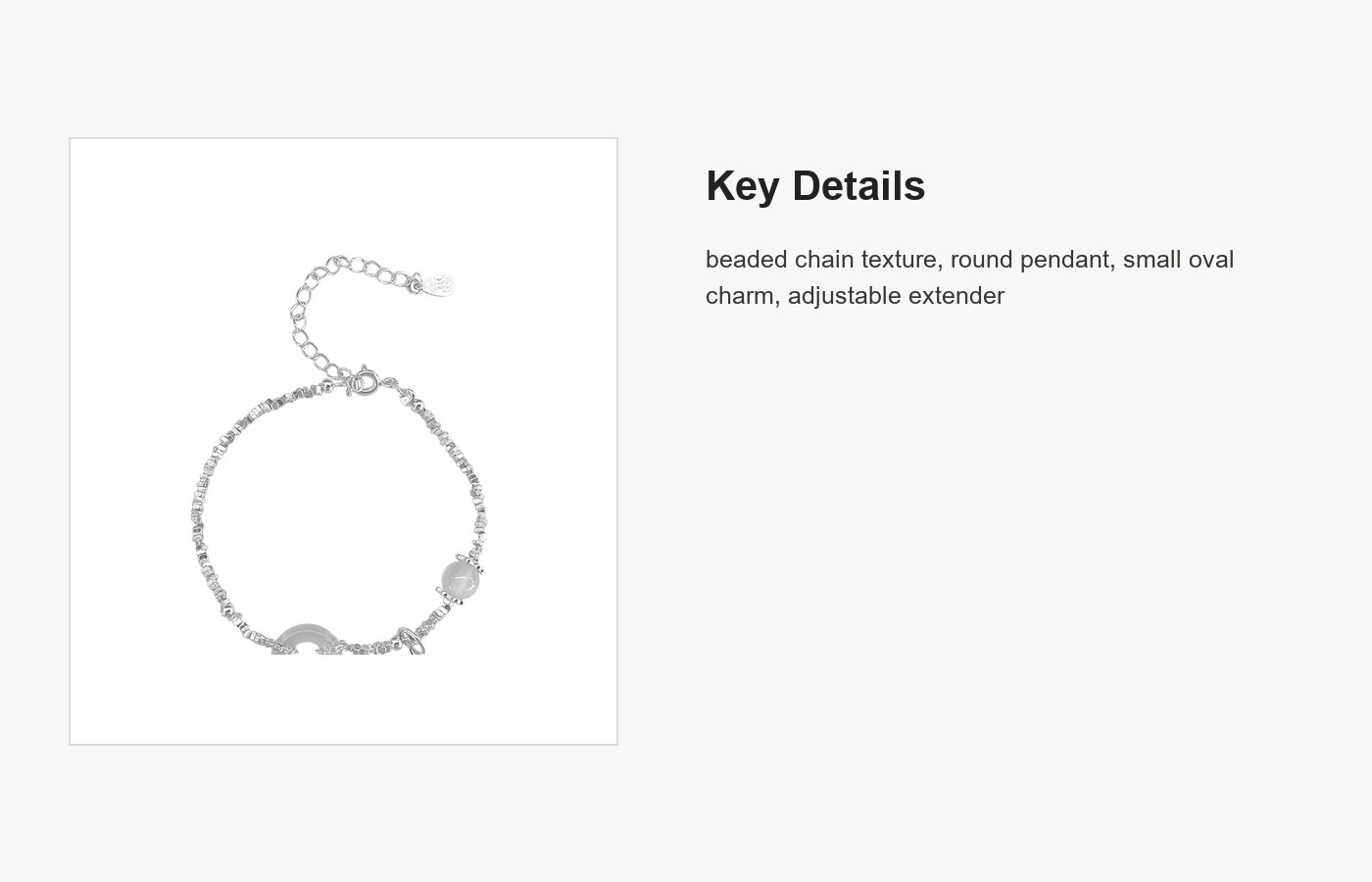 S999 Silver Peace Buckle Bead Bracelet with Round Pendant detail image