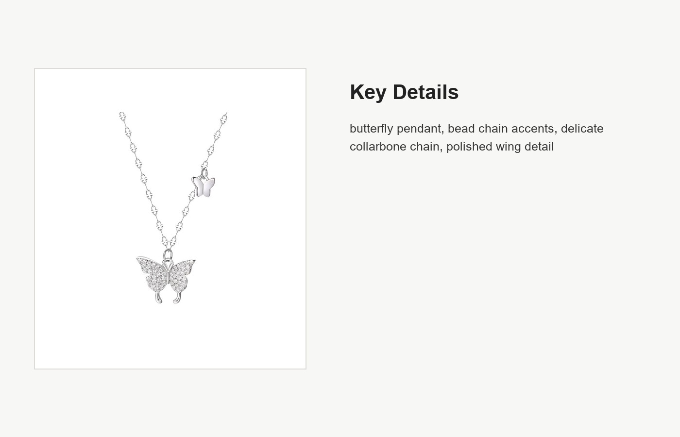S999 Silver Butterfly Pendant Necklace with Bead Chain detail image