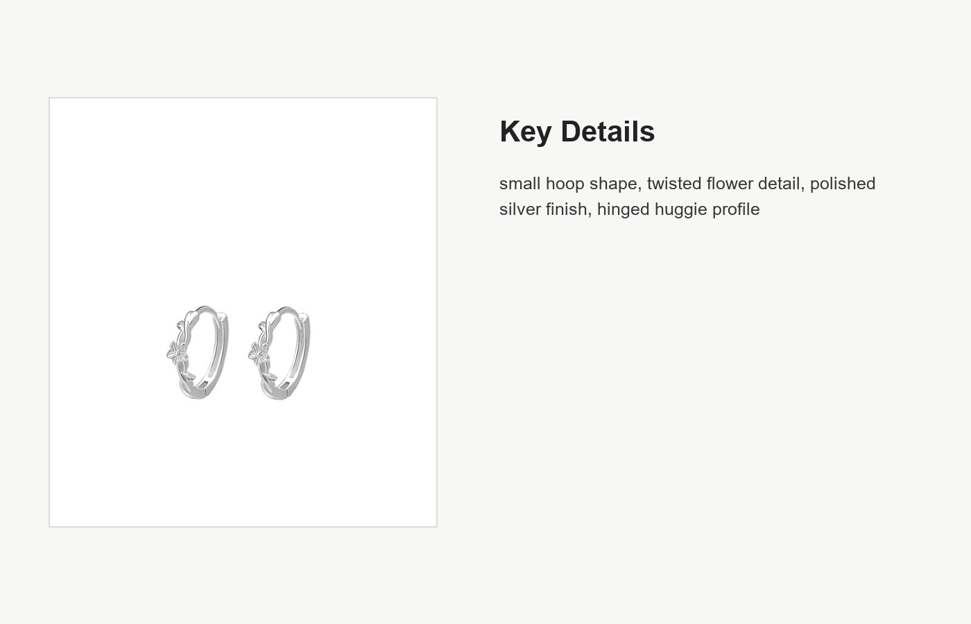 S999 Silver Twisted Flower Huggie Earrings for Women detail image