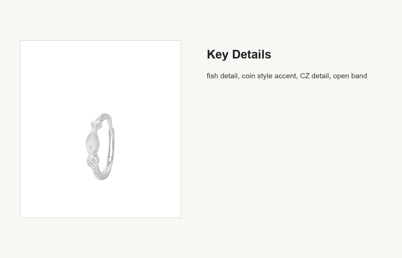 S999 Silver Fish and Coin CZ Open Ring for Women detail image