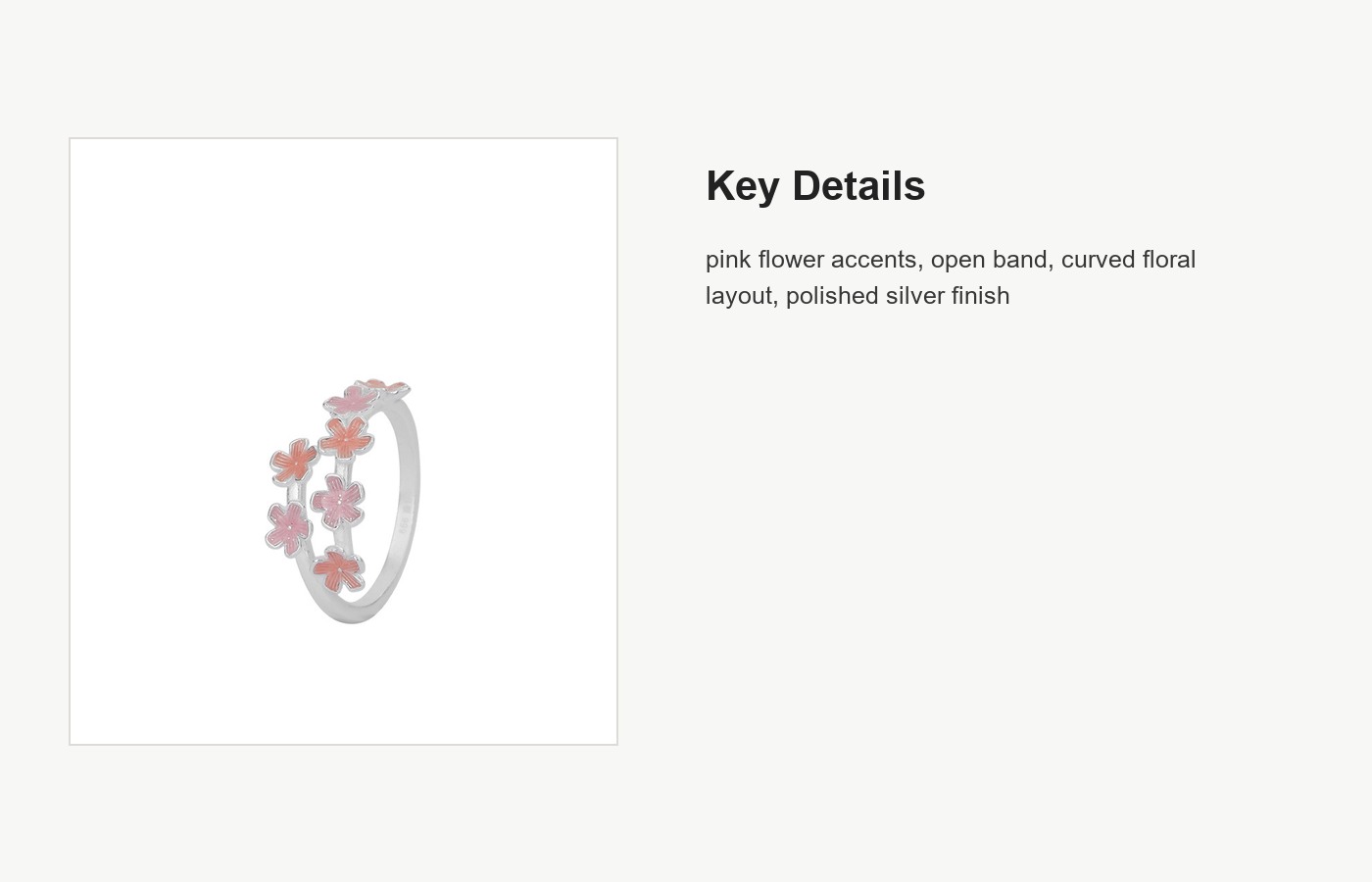 S999 Silver Pink Cherry Blossom Open Ring for Women detail image