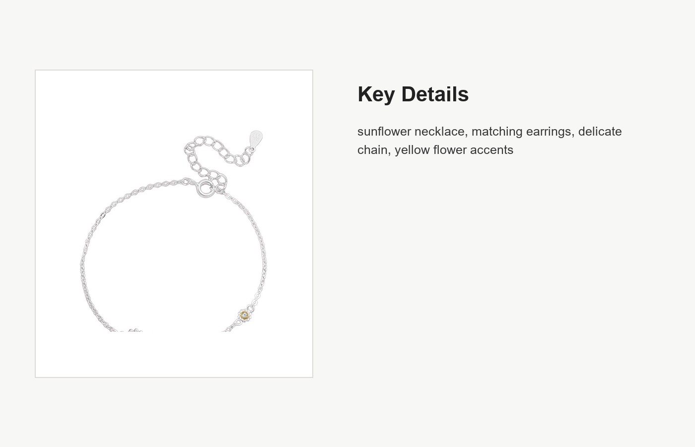 S999 Silver Sunflower Necklace and Earring Jewelry Set detail image