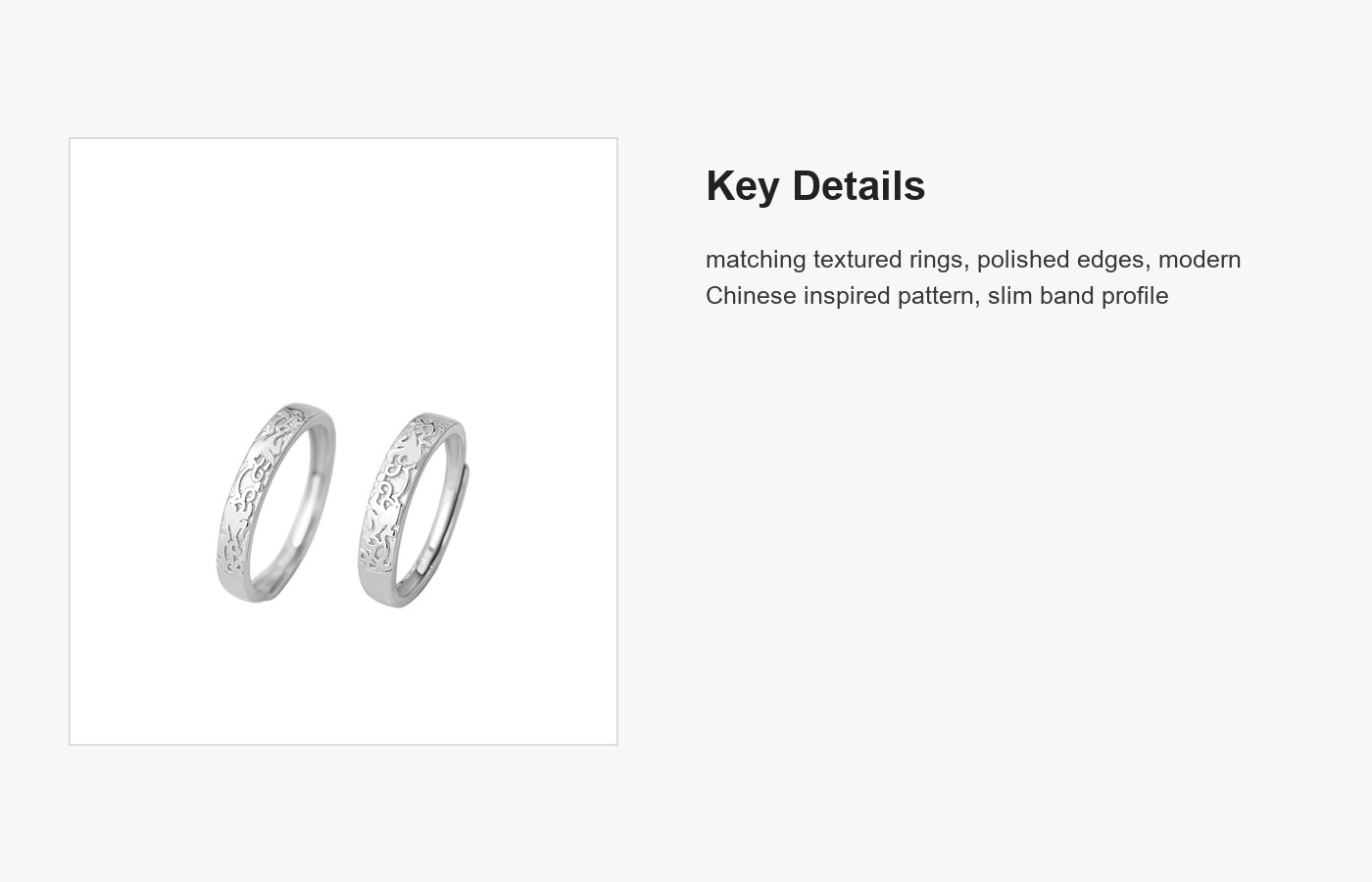 S999 Silver Ruishou Couple Ring Set with Textured Bands detail image