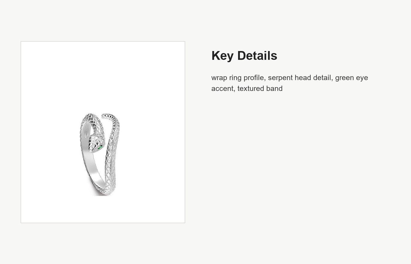 S999 Silver Serpent Wrap Ring with Textured Open Band detail image