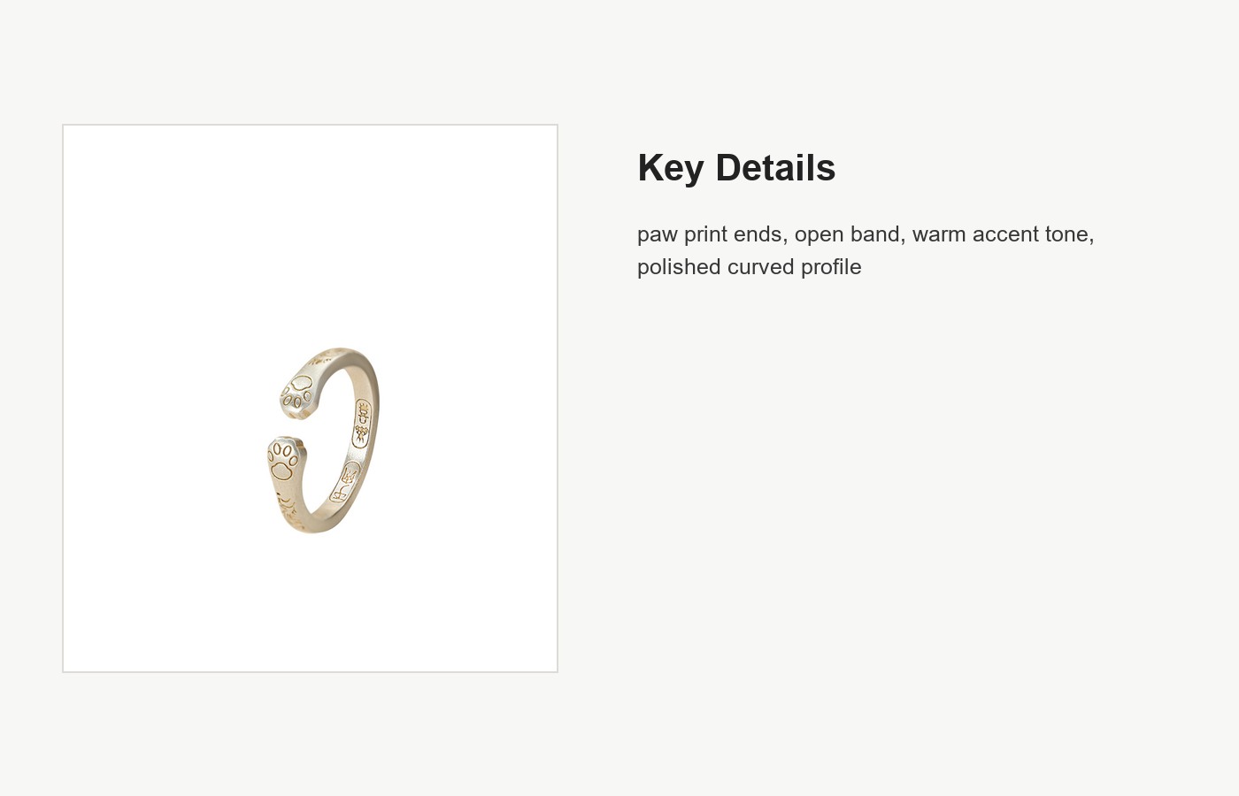 S999 Silver Paw Print Open Ring with Gold Accent detail image