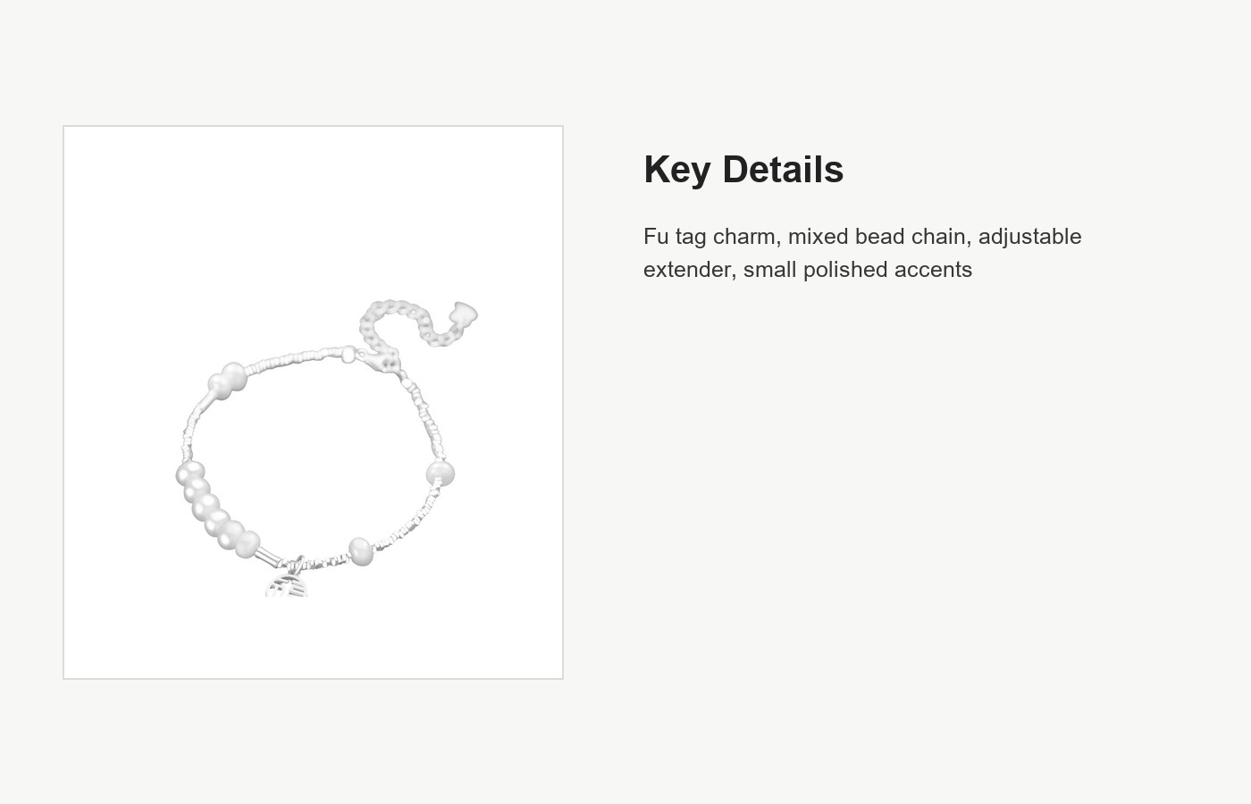 S999 Silver Fu Tag Bead Bracelet with Textured Chain detail image
