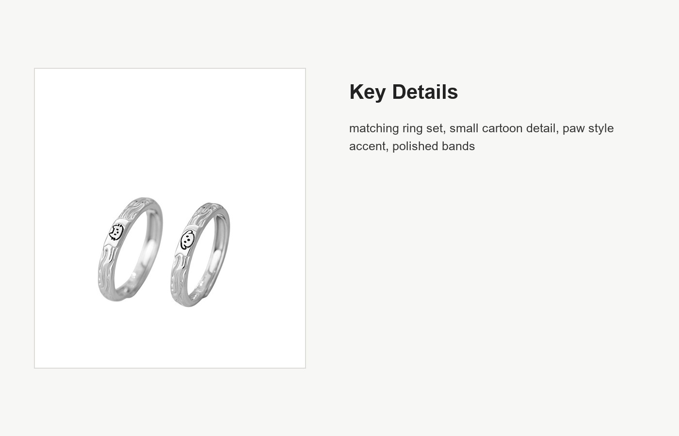 S999 Silver Cartoon Couple Ring Set with Paw Detail detail image
