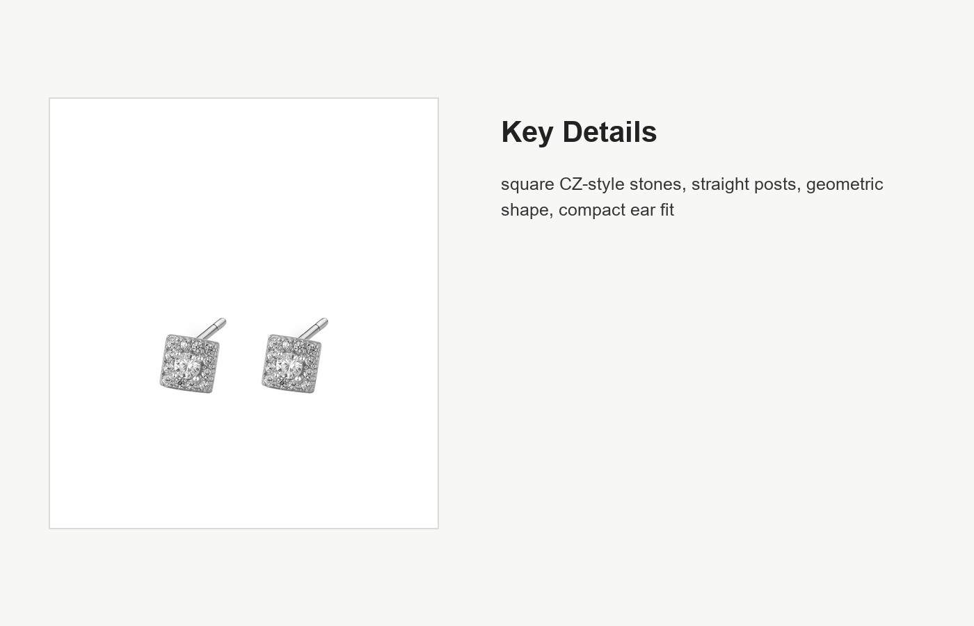 S999 Silver Square CZ Stud Earrings for Women detail image