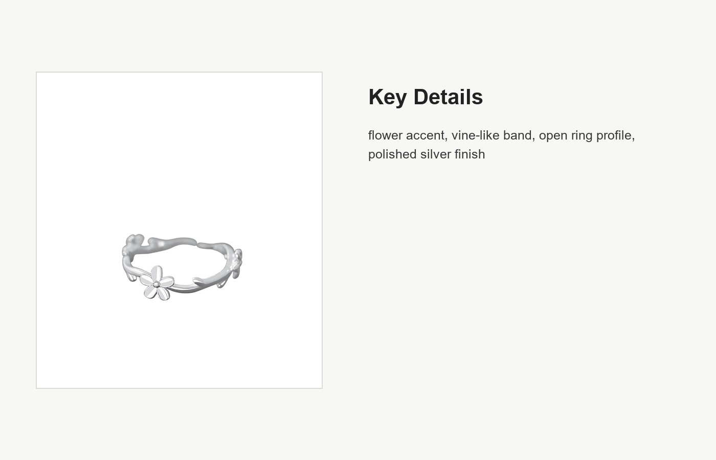 S999 Silver Flower Vine Open Ring for Women detail image