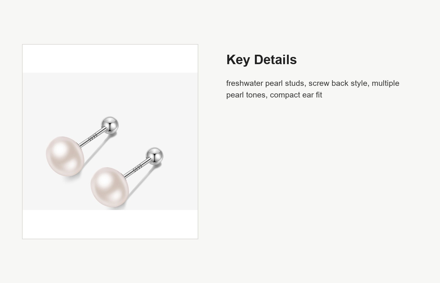 S999 Silver Freshwater Pearl Screw Back Stud Earrings detail image