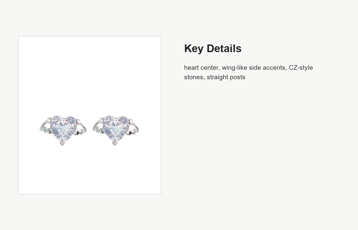 S999 Silver Heart Angel Wing Stud Earrings for Women detail image