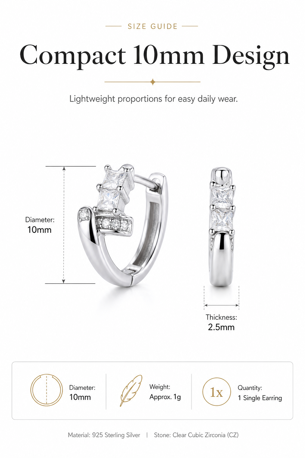 single huggie earring size guide