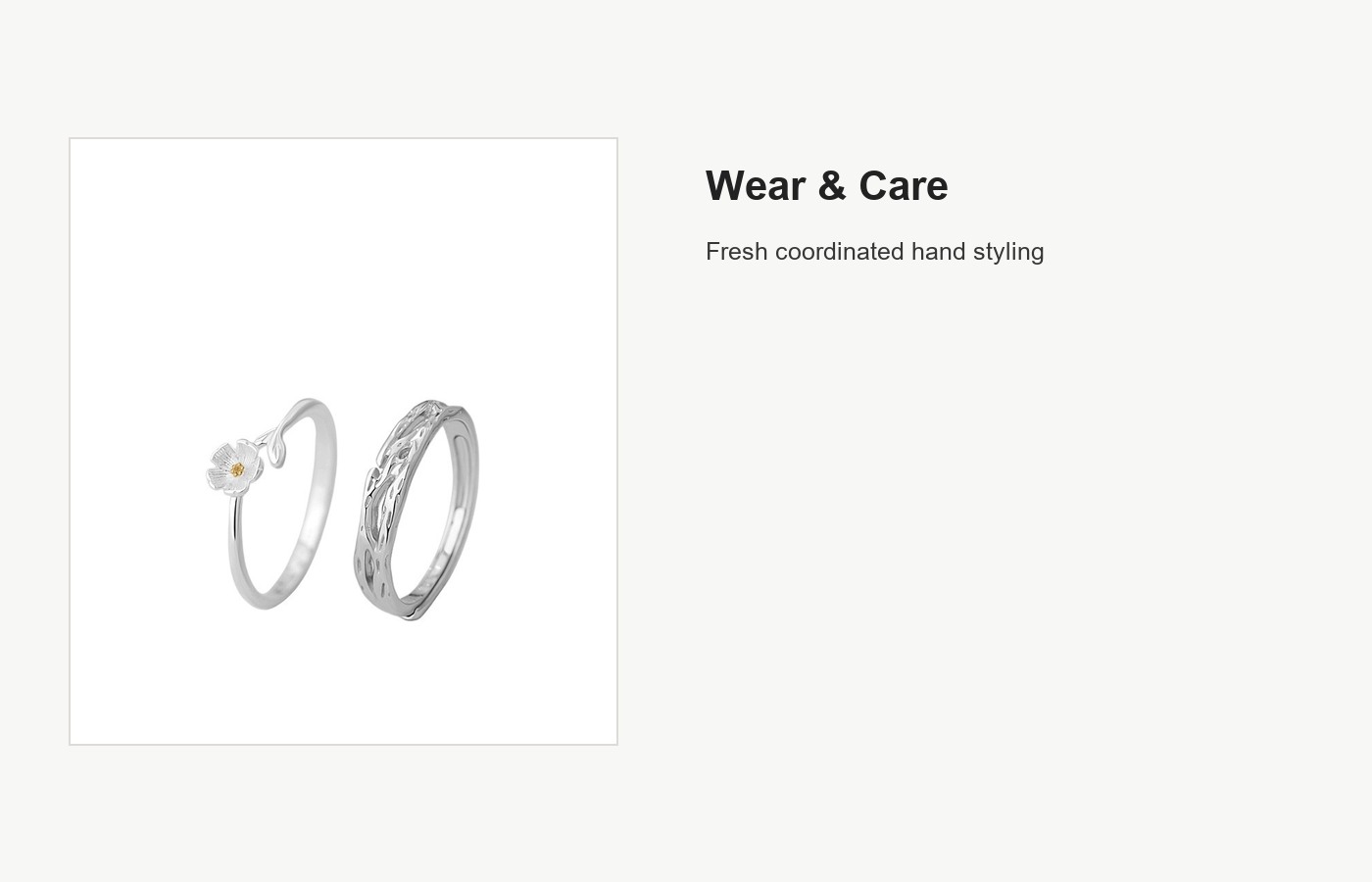 S999 Silver Jasmine Flower Couple Ring Set detail image