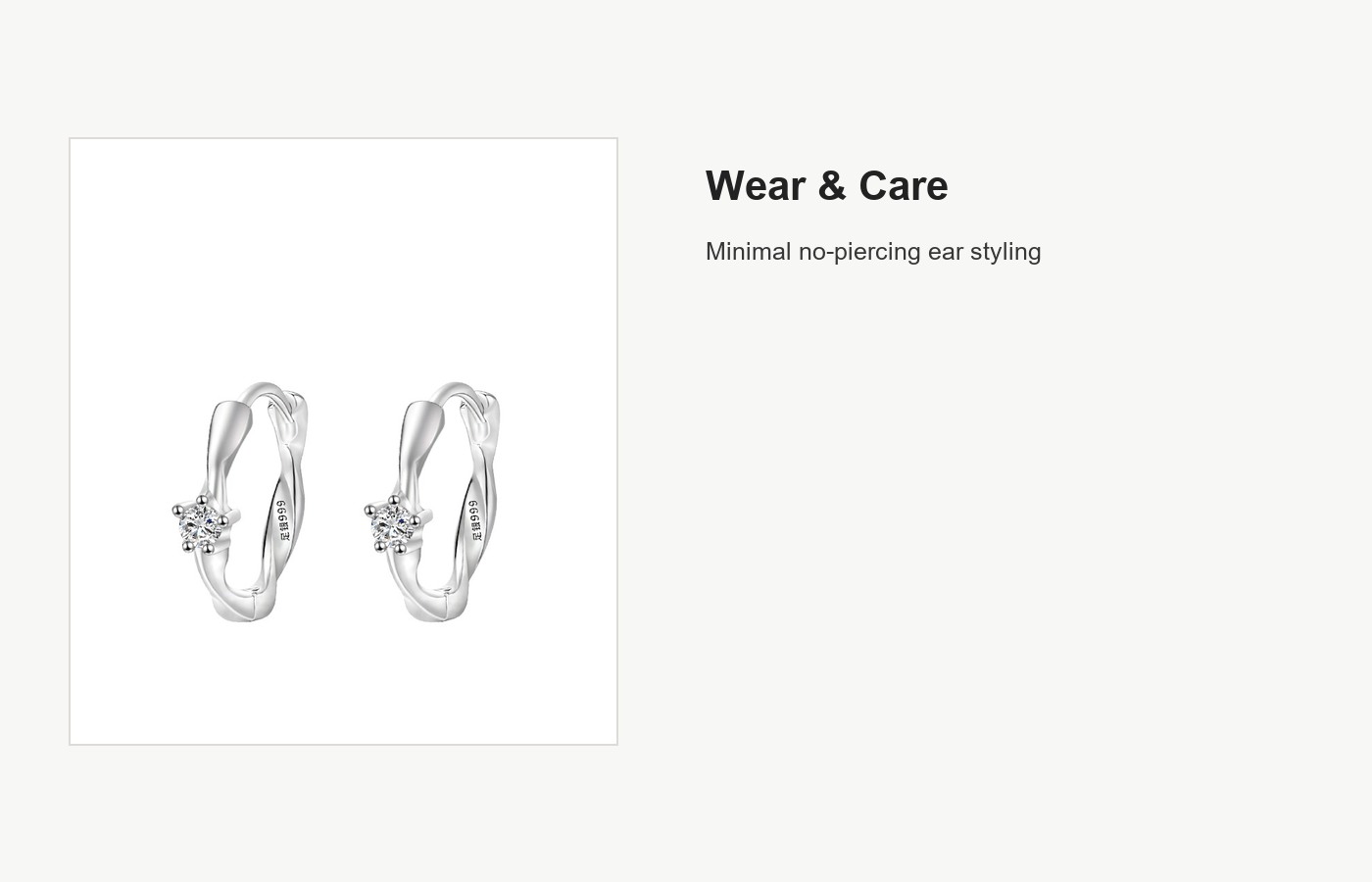 S999 Silver CZ Mobius Hoop Ear Cuffs for Women detail image