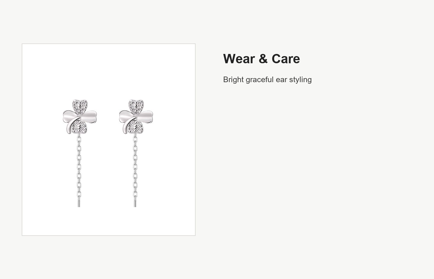 S999 Silver Four Leaf Clover Long Threader Earrings detail image
