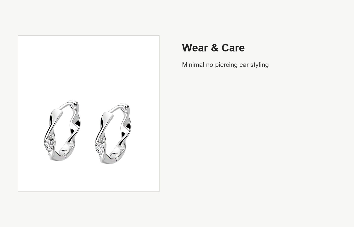S999 Silver Floral Mobius Hoop Ear Cuffs with CZ Detail detail image