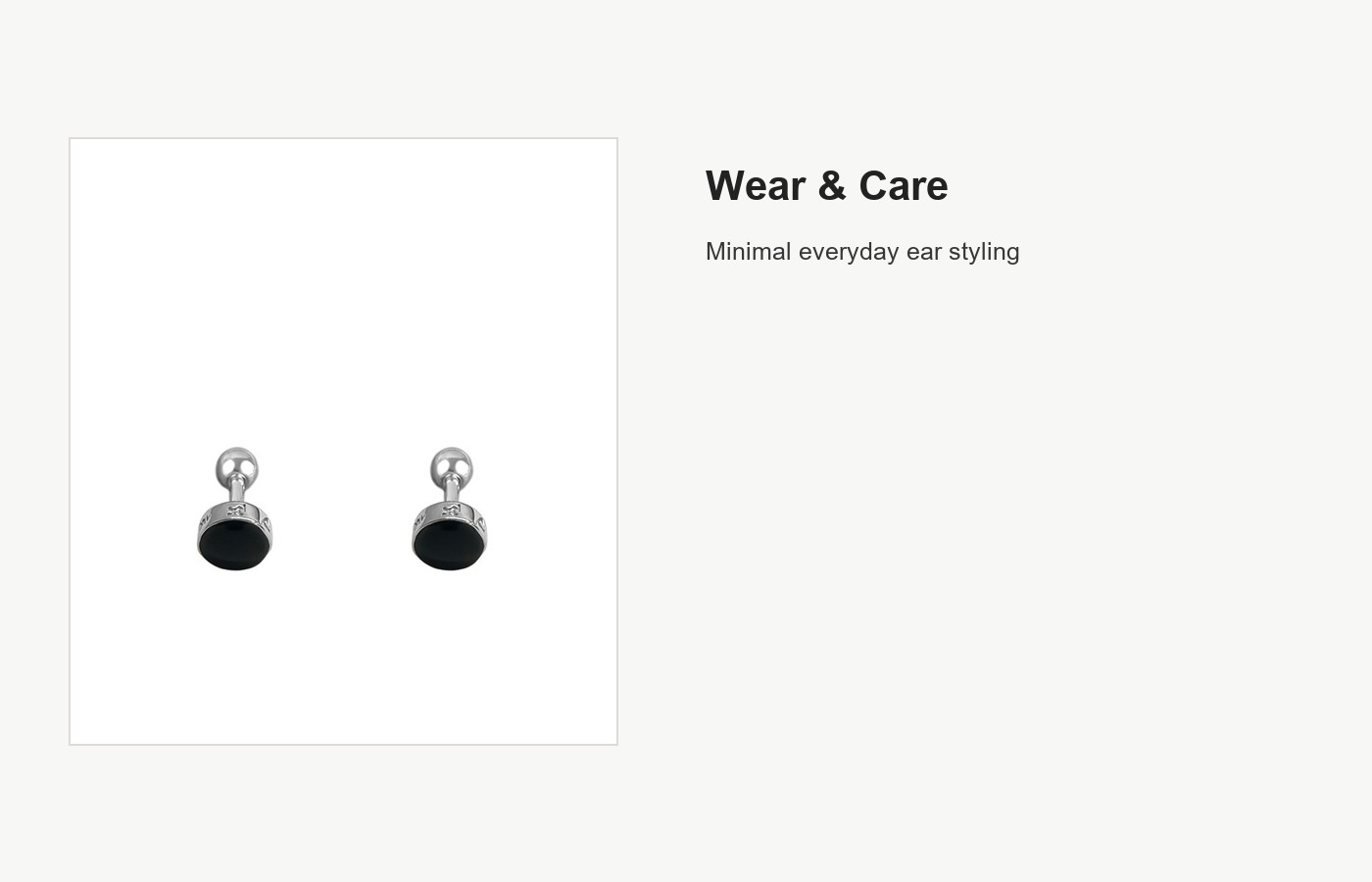S999 Silver Black Round Screw Back Stud Earrings detail image