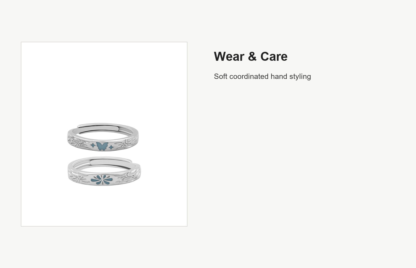 S999 Silver Butterfly Stream Couple Ring Set detail image