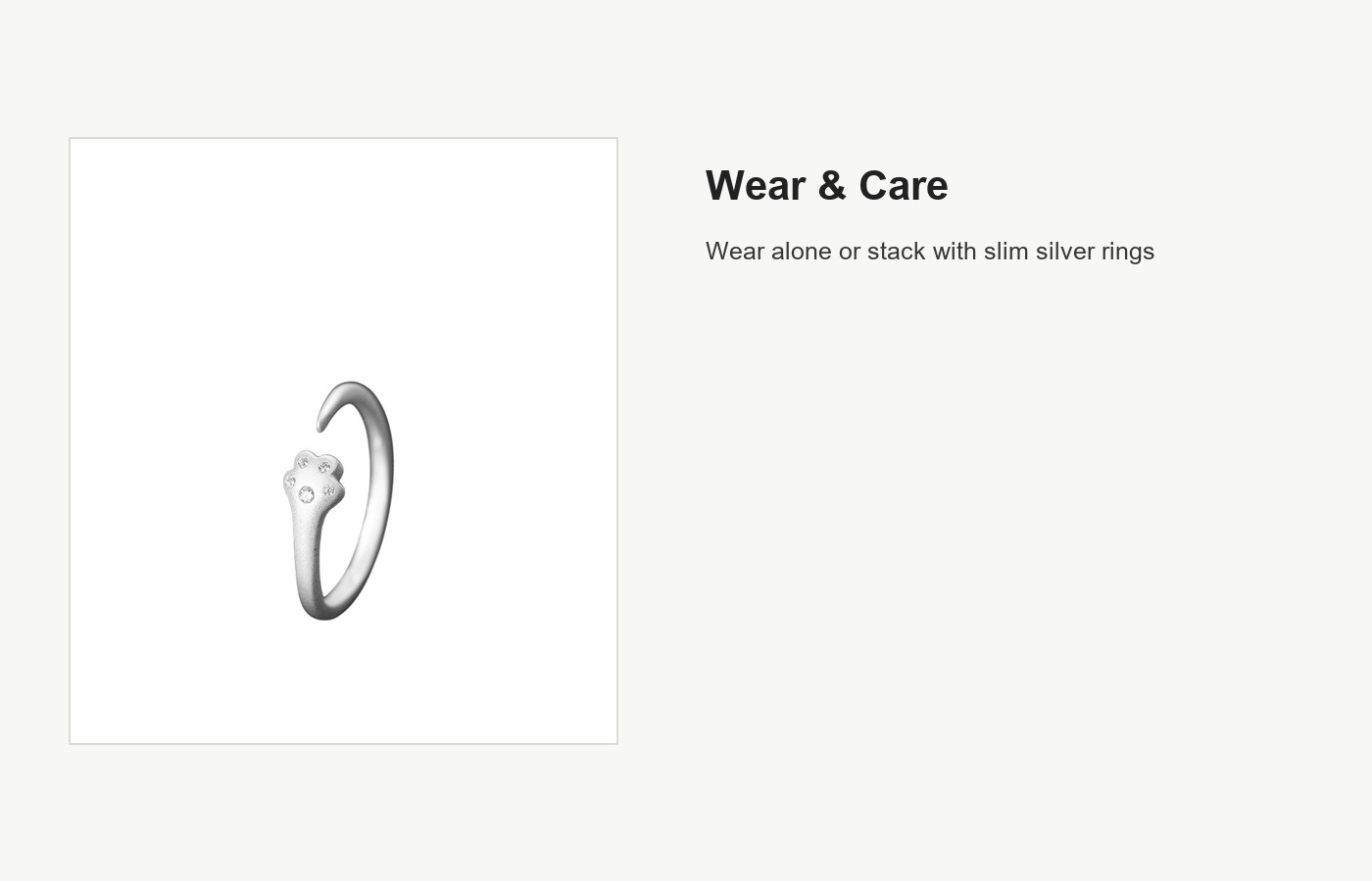 S999 Silver Cat Paw Open Ring for Women, Minimal Adjustable Paw Accent detail image