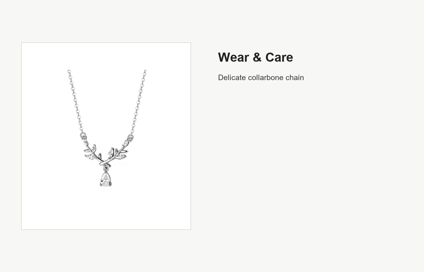 S999 Silver Laurel Leaf Waterdrop CZ Necklace for Women detail image