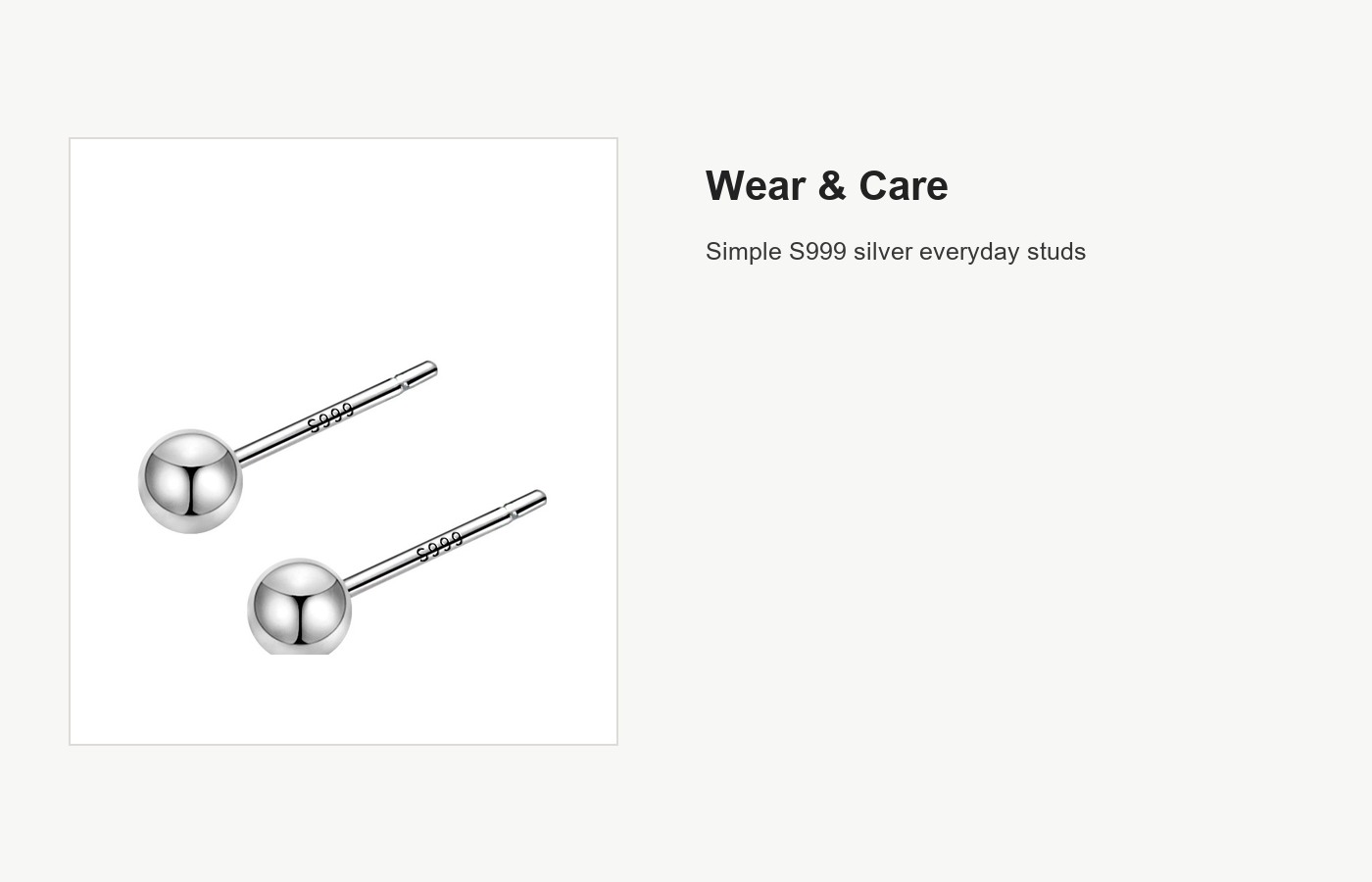 S999 Silver Round Ball Stud Earrings, Multiple Sizes detail image