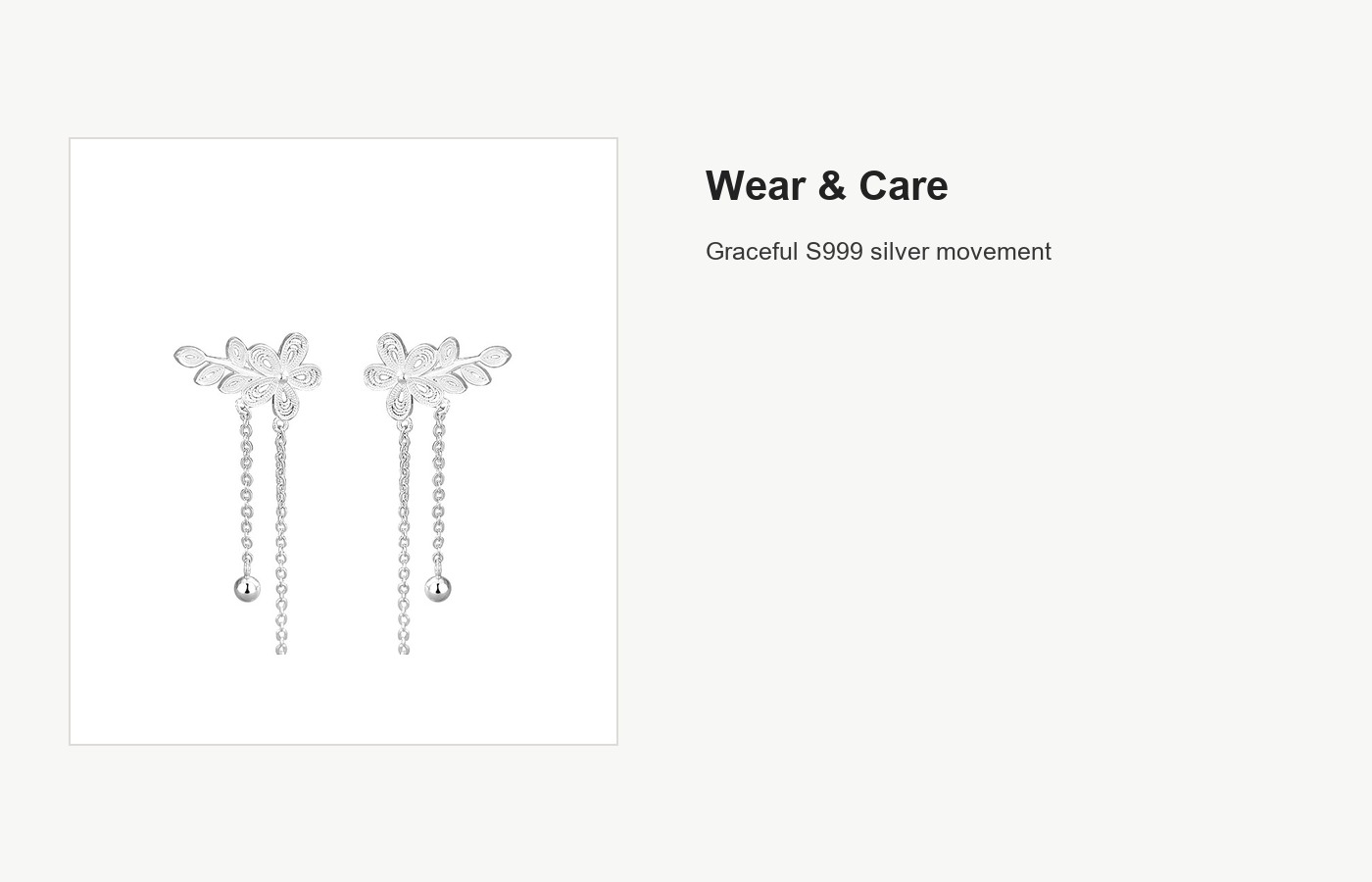 S999 Silver Leaf Flower Tassel Drop Earrings for Women detail image
