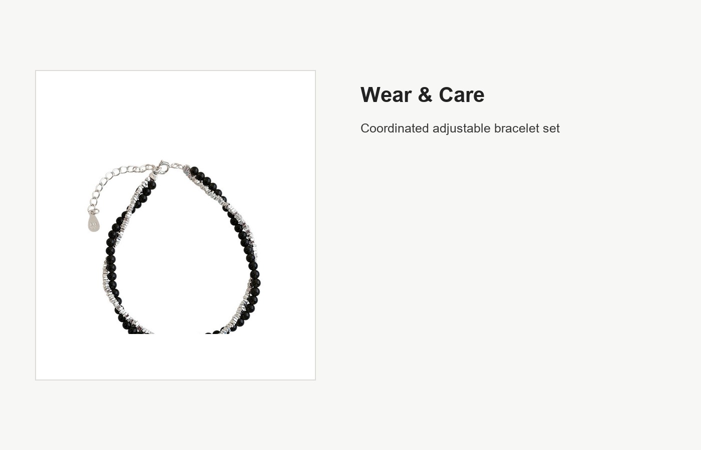 S999 Silver Obsidian and White Agate Couple Bracelet Set detail image