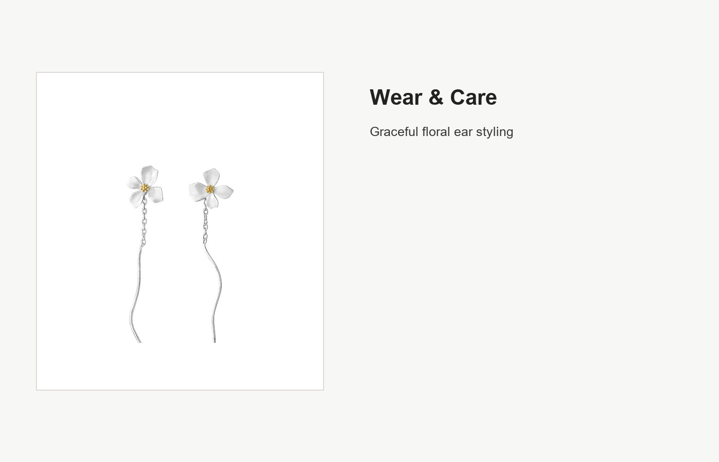 S999 Silver Gardenia Flower Threader Earrings for Women detail image
