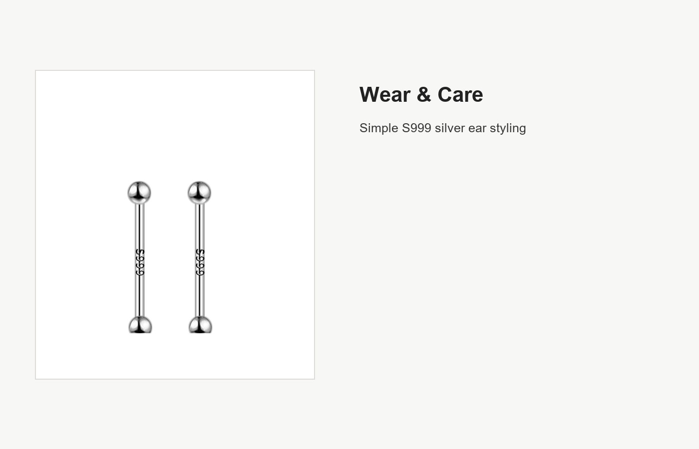 S999 Silver Double Ball Barbell Stud Earrings, Multiple Sizes detail image
