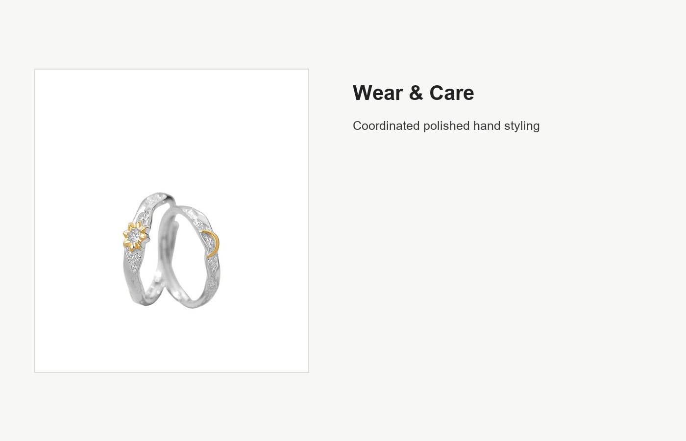 S999 Silver Sun and Moon Couple Ring Set with CZ Accents detail image