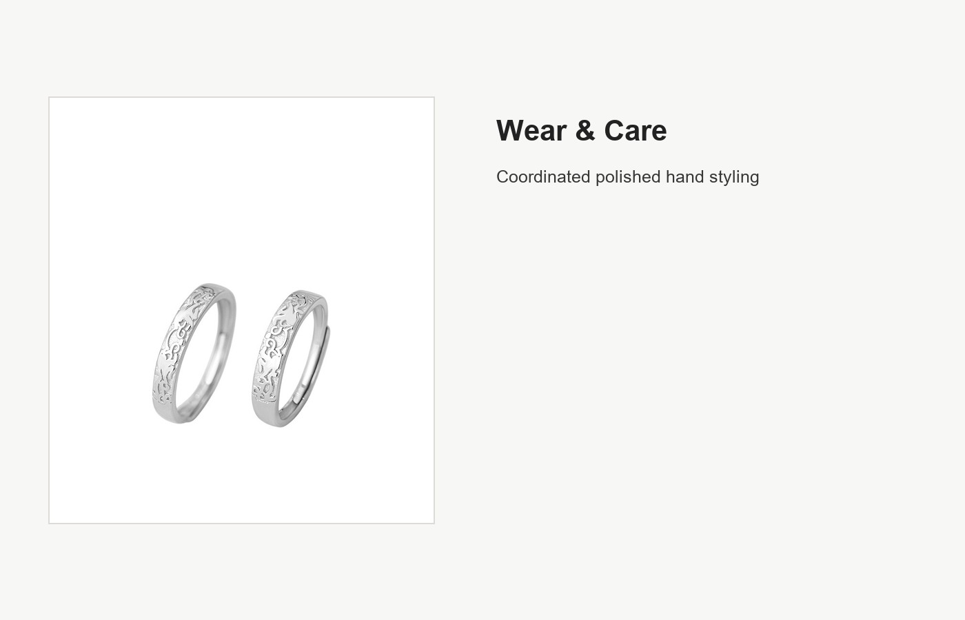 S999 Silver Ruishou Couple Ring Set with Textured Bands detail image