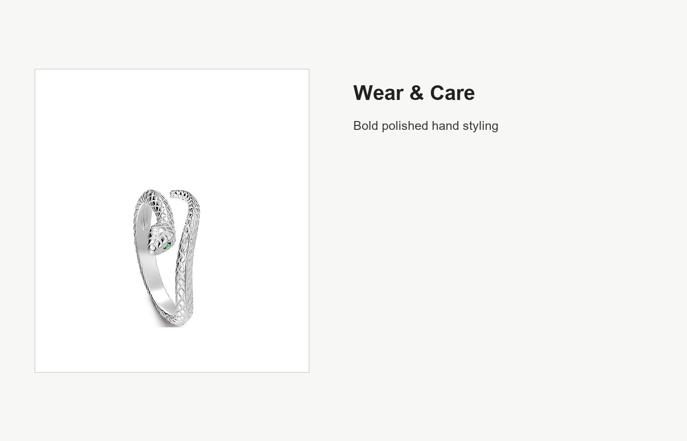 S999 Silver Serpent Open Ring with Green Eye Accent detail image