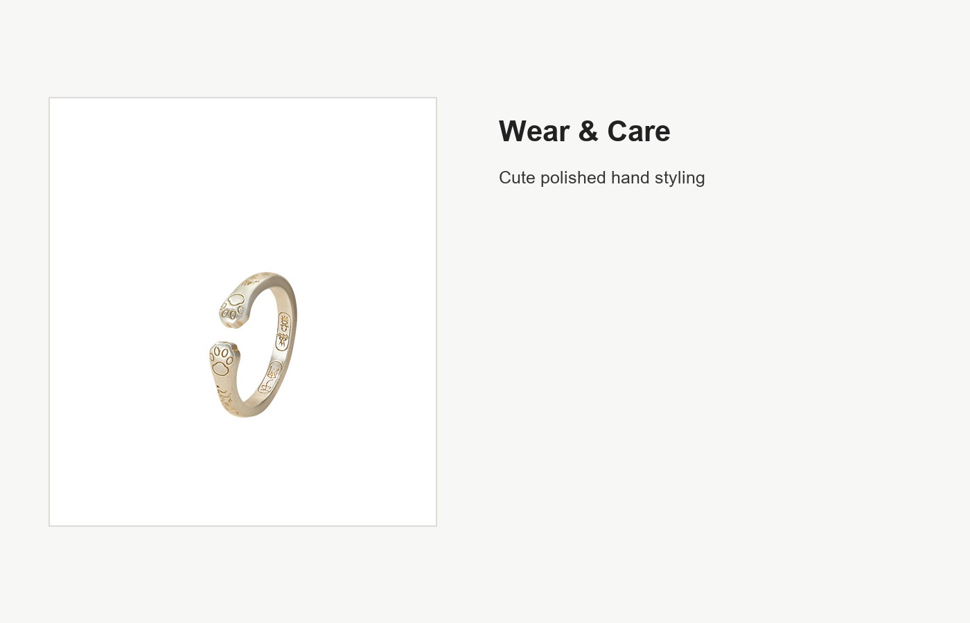 S999 Silver Paw Print Open Ring with Gold Accent detail image