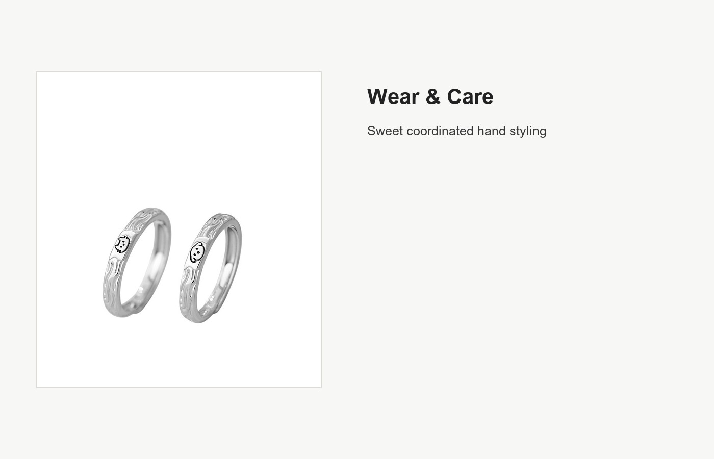 S999 Silver Cartoon Couple Ring Set with Paw Detail detail image