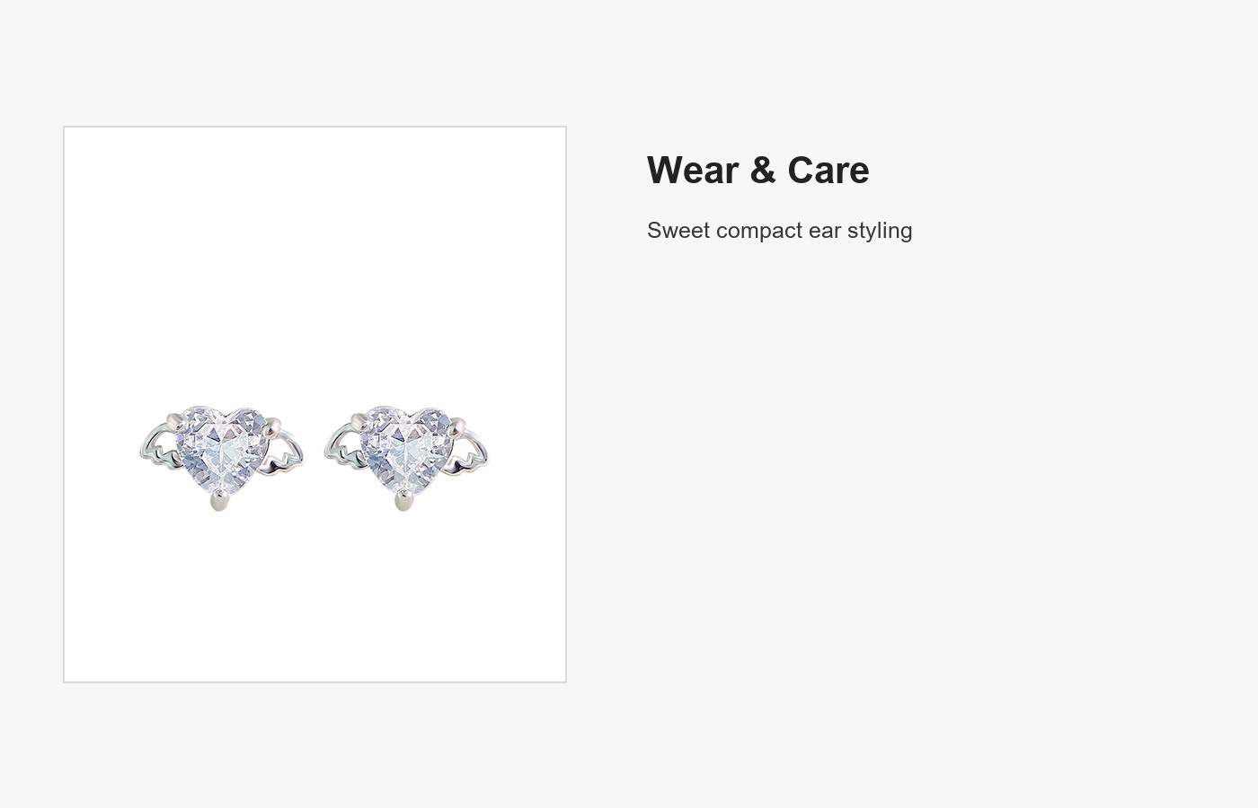 S999 Silver Heart Angel Wing Stud Earrings for Women detail image