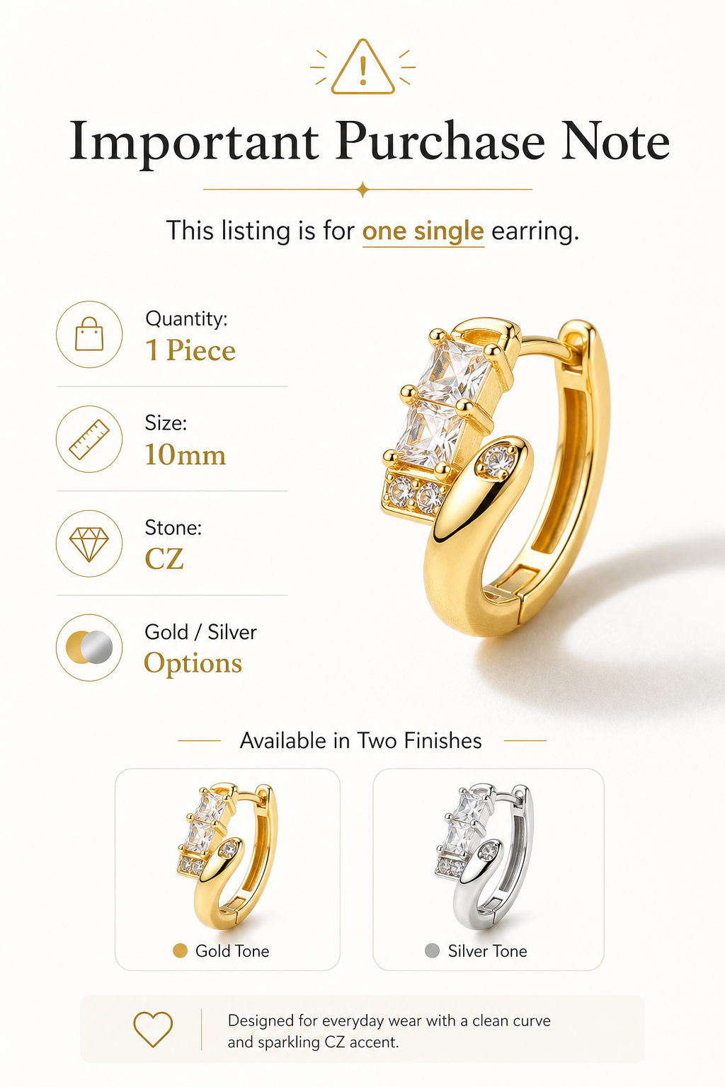 single earring purchase note