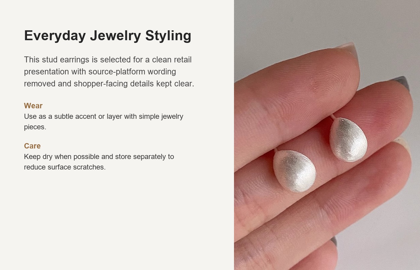 S925 Silver Bead Light Luxury Korean Style Brushed Stud Earrings for Women detail image